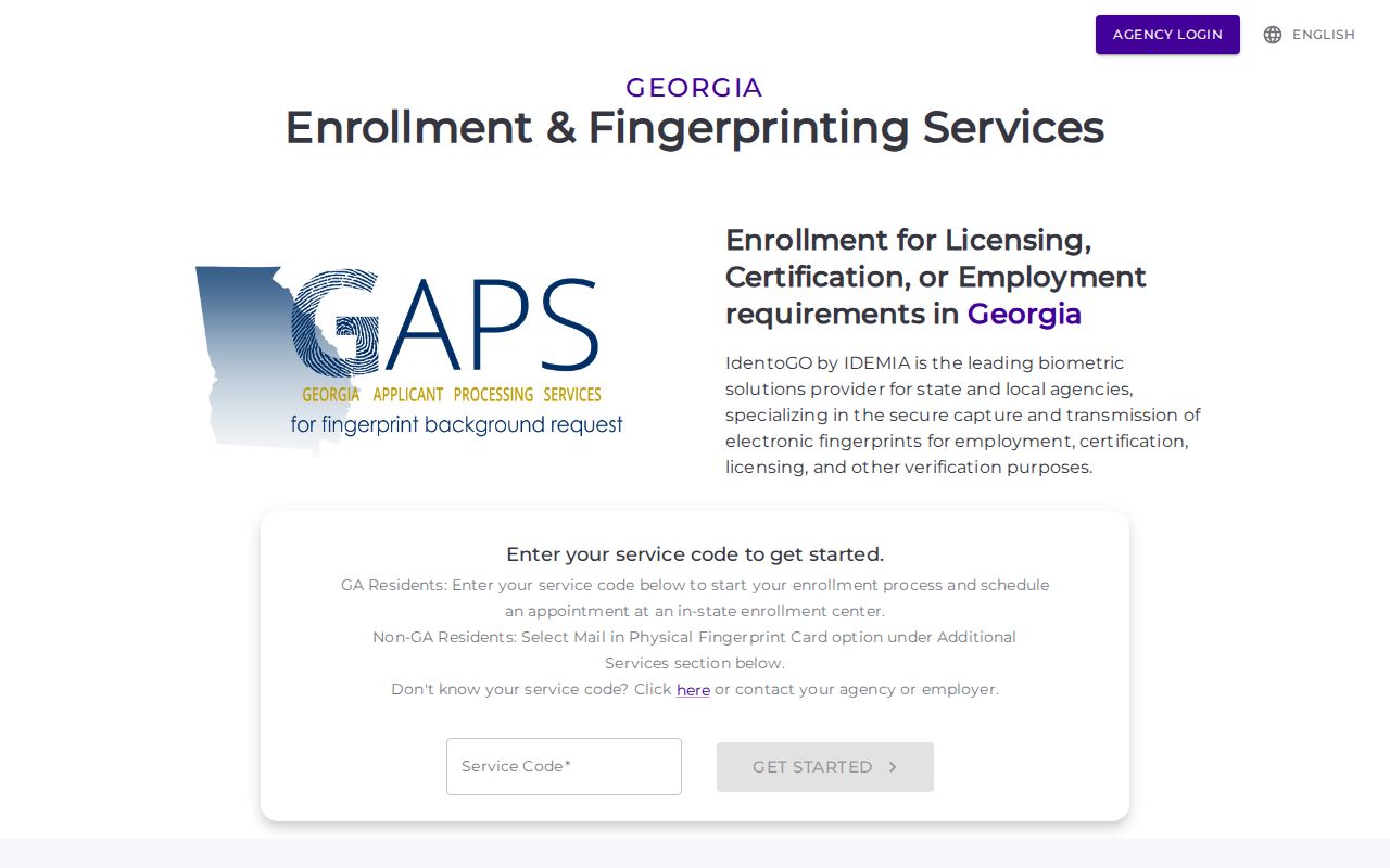 Treutlen County criminal history fingerprint enrollment through GAPS