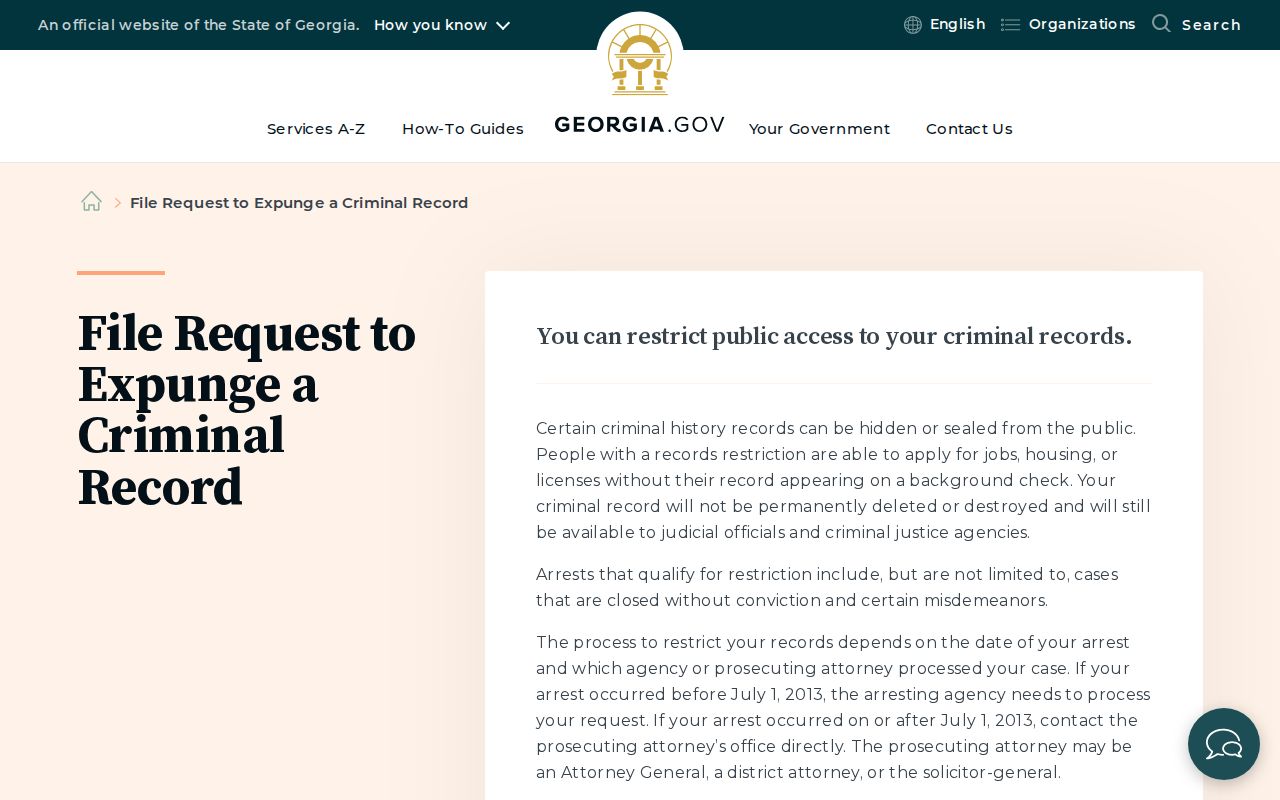 Treutlen County criminal history Georgia record restriction process