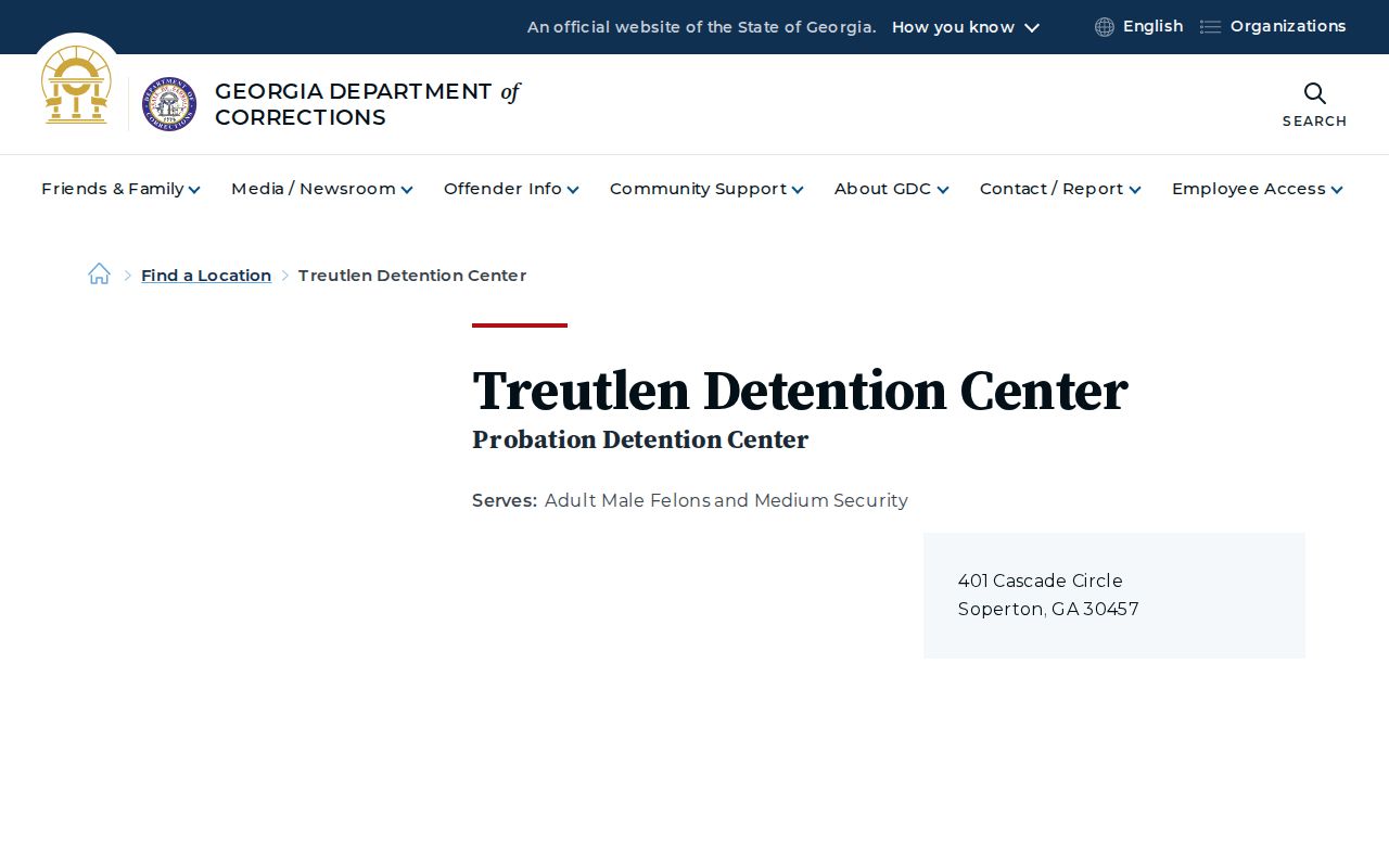 Treutlen County criminal records at the state Treutlen Detention Center