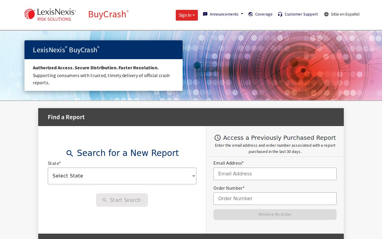 BuyCrash official crash report ordering service