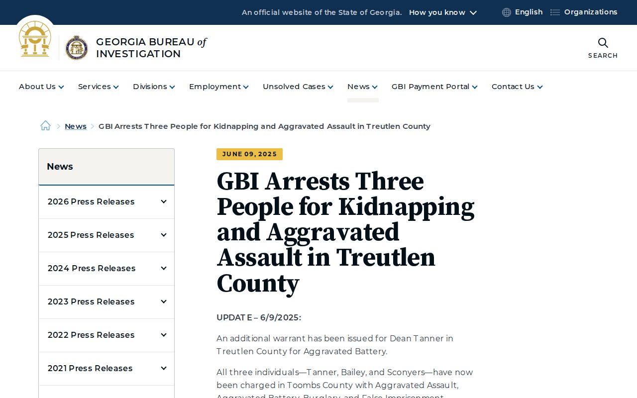 GBI release illustrating a multi-county Treutlen arrest records trail
