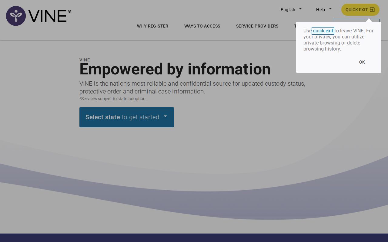 VINELink custody notification search interface