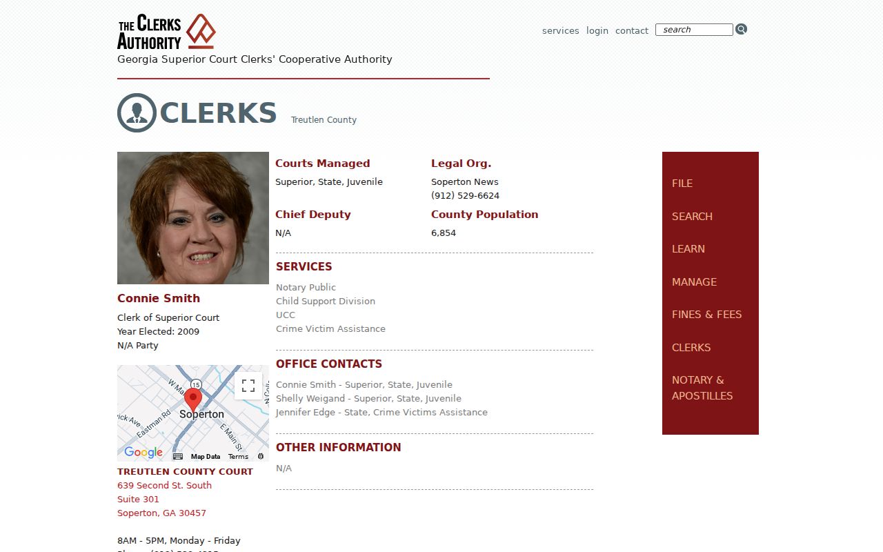Official Treutlen County Superior Court clerk contact listing